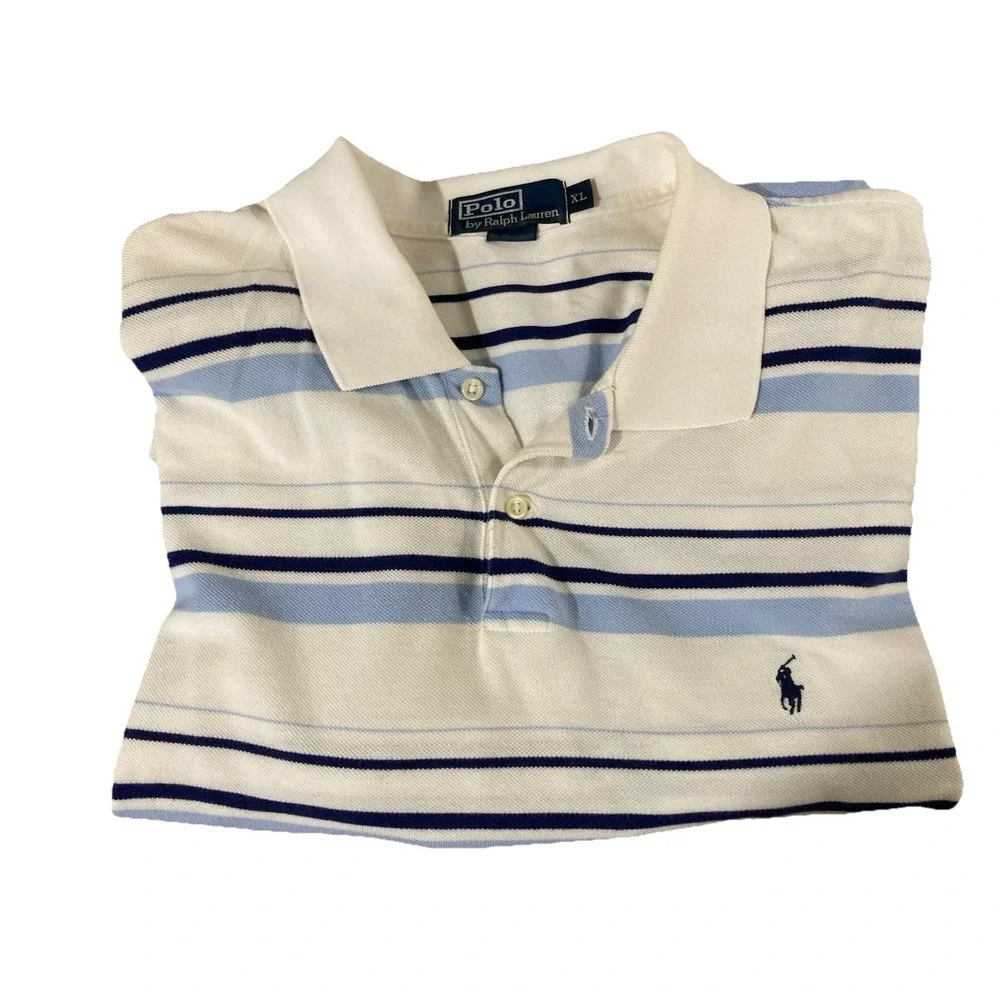 Polo Ralph‎ Lauren Mens XL Polo Shirt Blue White Striped Y2K Early 2000s